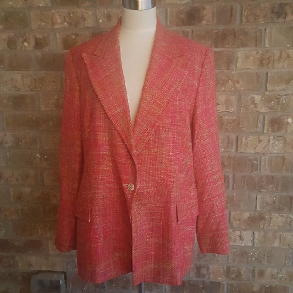 ANN MAY Vintage Pink & Green Silk Jacket - Size 8‎